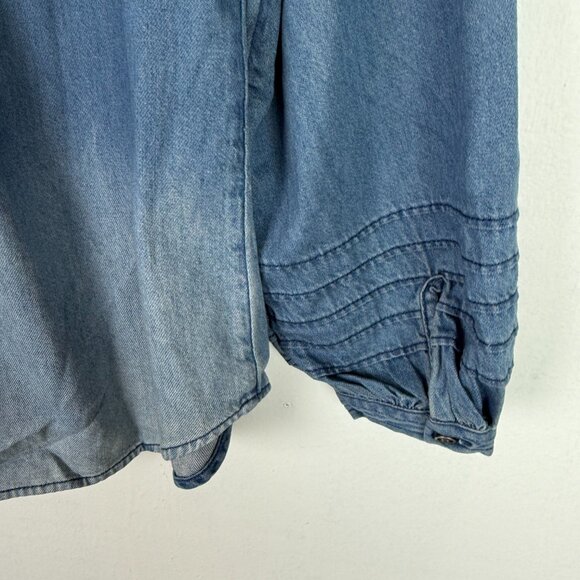 NWT American Eagle Denim Puff Sleeve Relaxed Buttondown Shirt Blue Size Small S - Picture 12 of 12